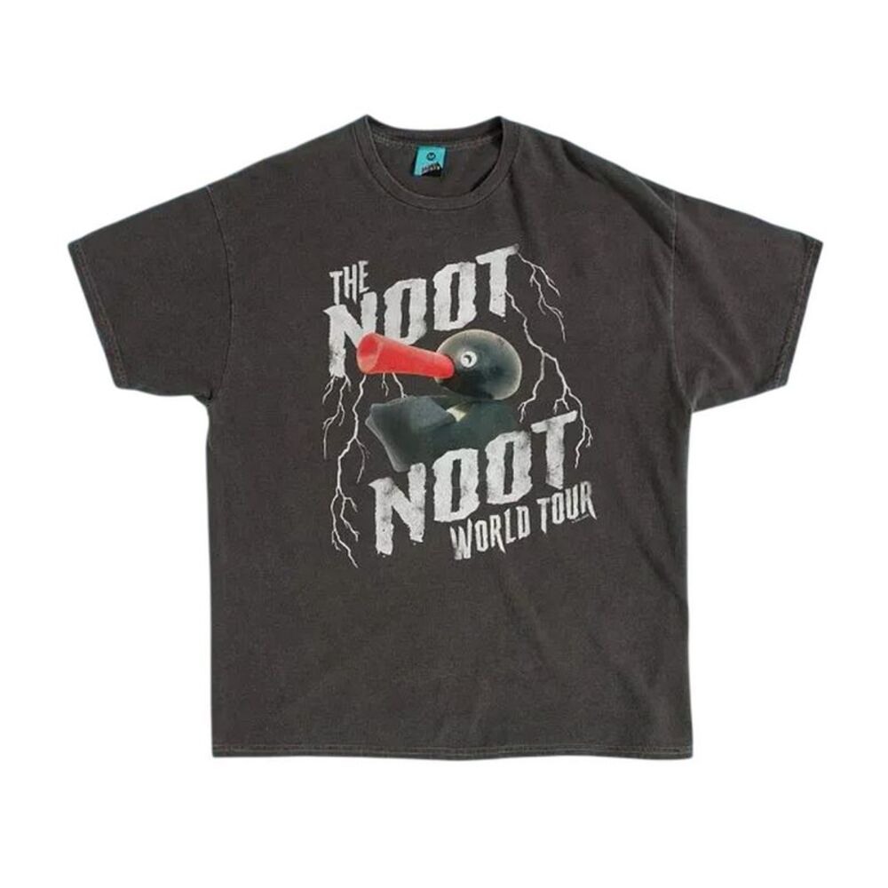 Pingu Unisex Adult The Noot Noot World Tour Vintage Wash T-Shirt / Charcoal